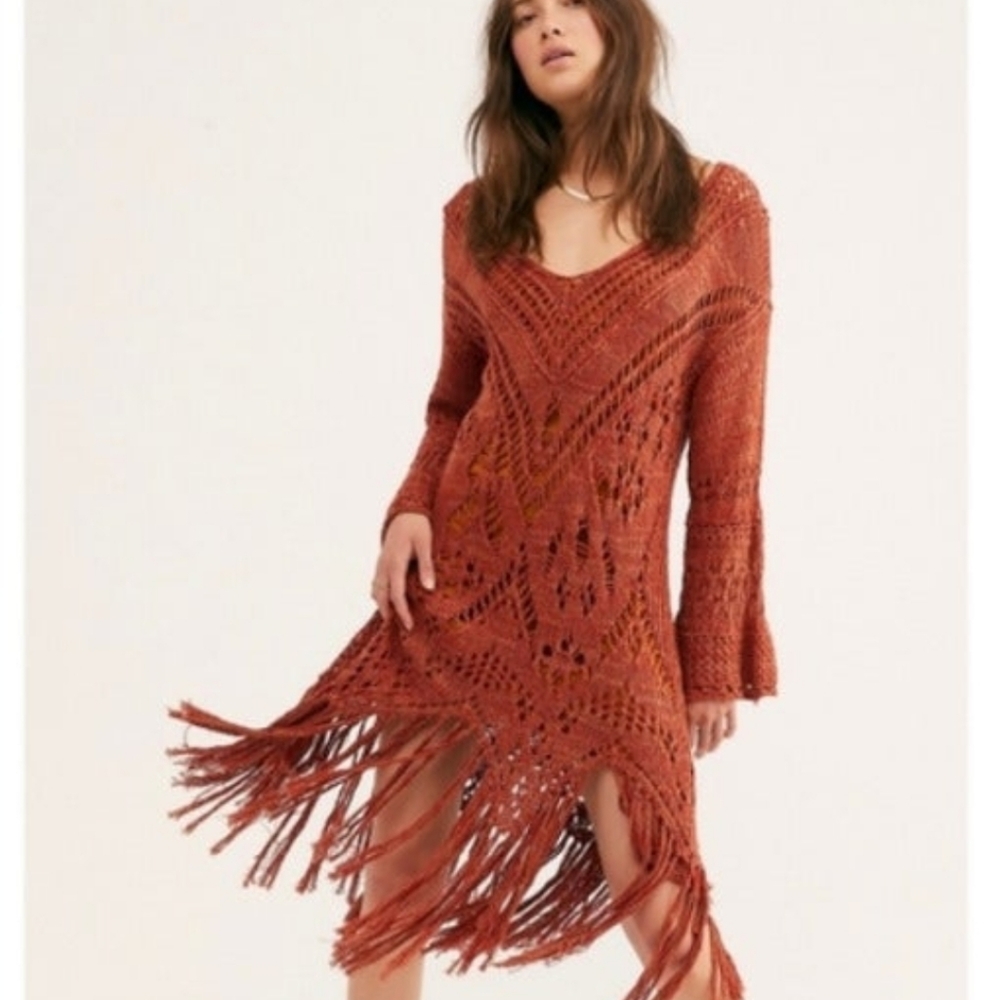 *SOLD ON MERCARI* Free People Crochet Tunic Sweater/Dress